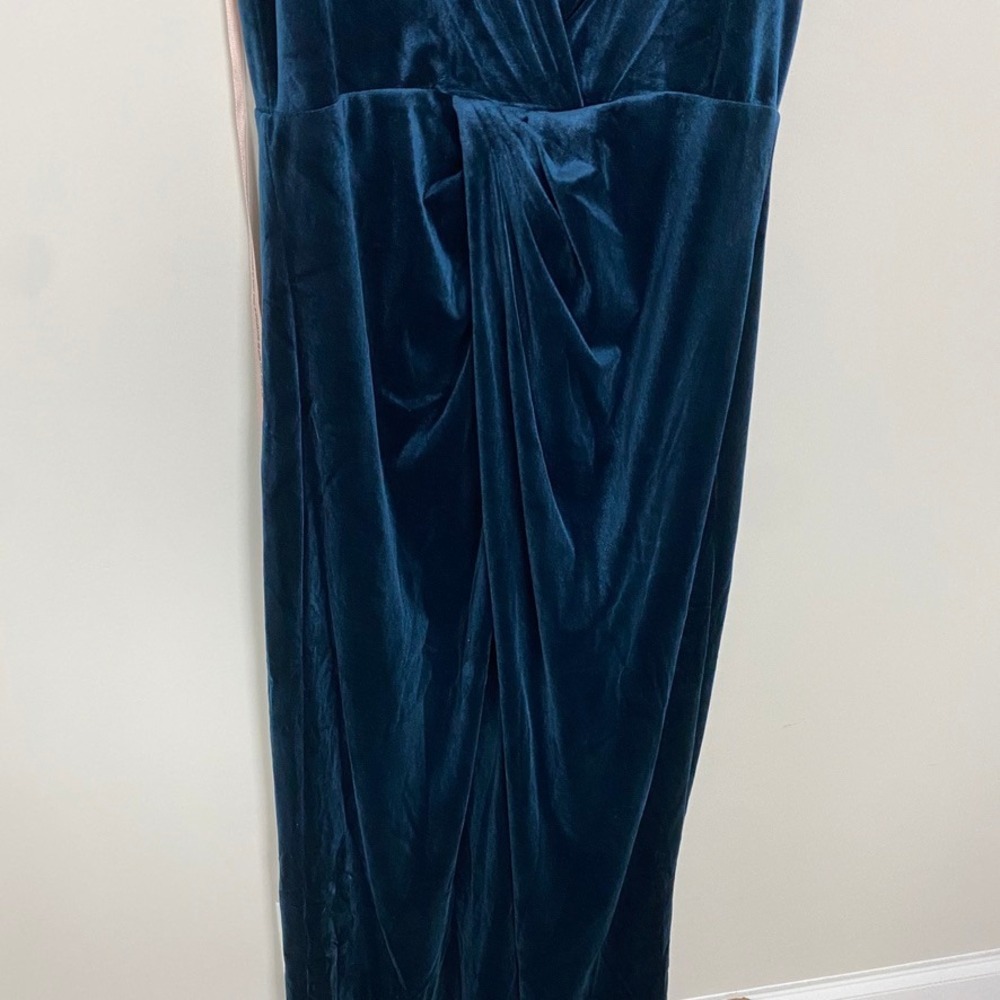Lulus‎ Beautiful Evenings Dark Teal Velvet Twist Front Maxi Dress XL Formal Gown - Picture 4 of 13